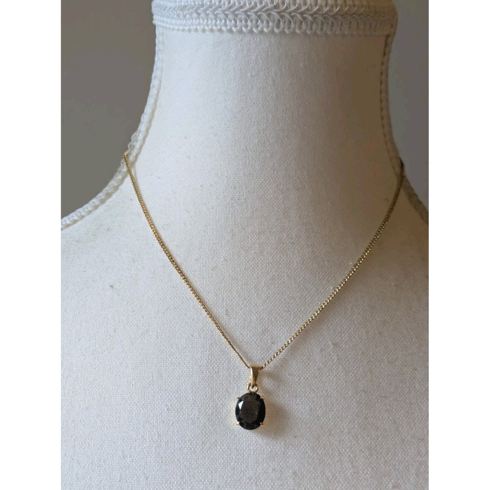 Dainty Pendant Necklace Gold Tone & Dark Smoky Brown Classic Everyday Wear 14"